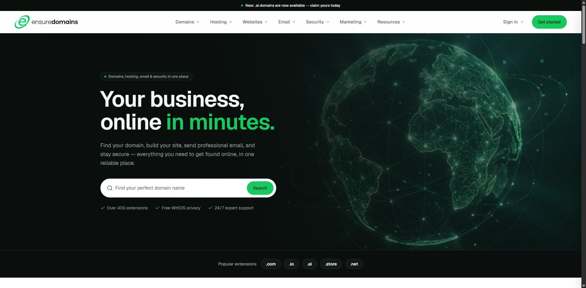 Ensure Domains website